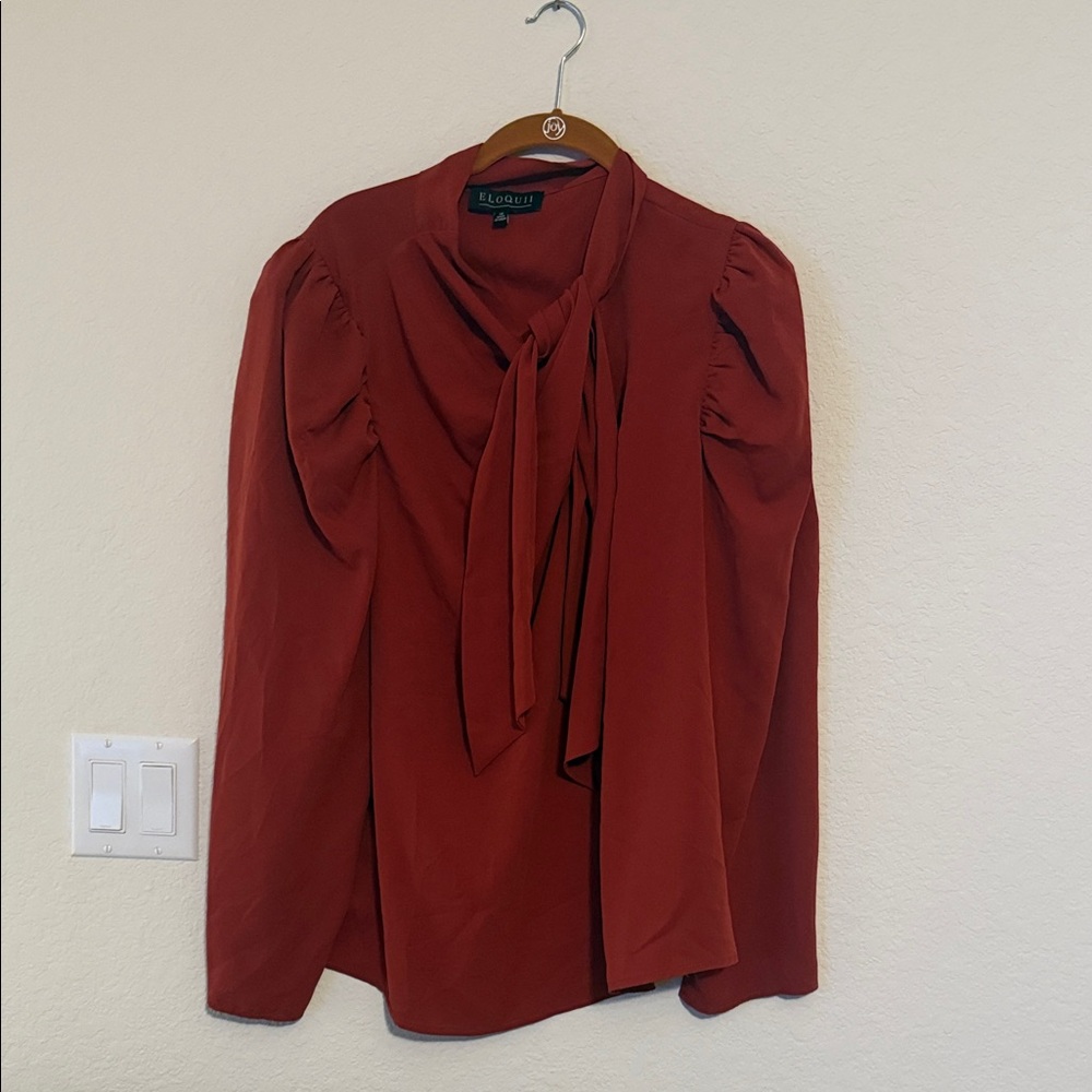 Eloquii Women's Rust Blouse with Tie Detail